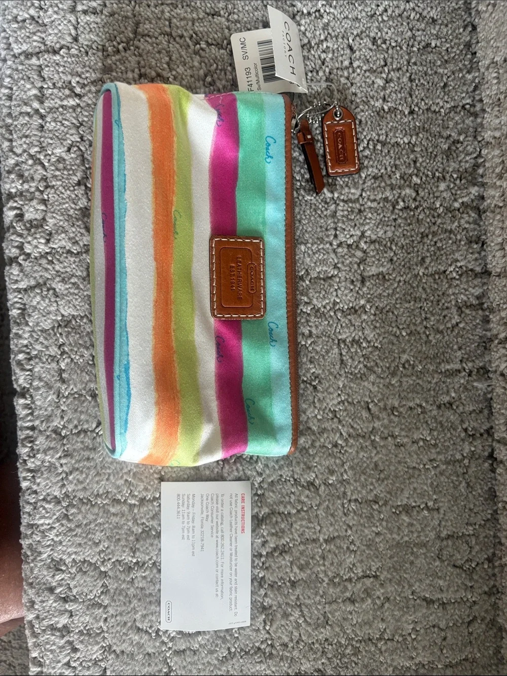 Coach Striped Multicolor Canvas Cosmetic Pouch - Pink, Green, Orange, Blue